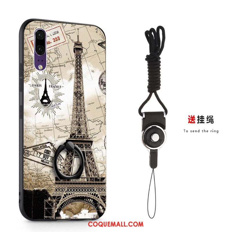 Étui Huawei P20 Peinture Anneau Boucle, Coque Huawei P20 Téléphone Portable Noir