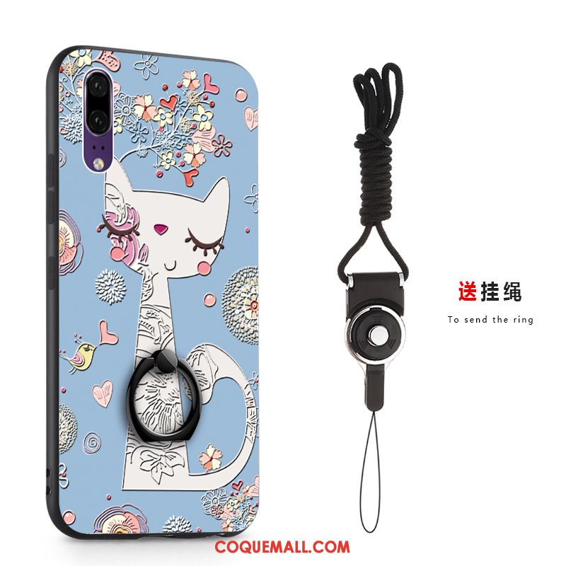 Étui Huawei P20 Peinture Anneau Boucle, Coque Huawei P20 Téléphone Portable Noir