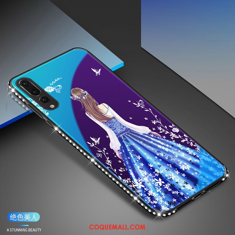 Étui Huawei P20 Pro Strass Téléphone Portable Verre, Coque Huawei P20 Pro Bleu Noir