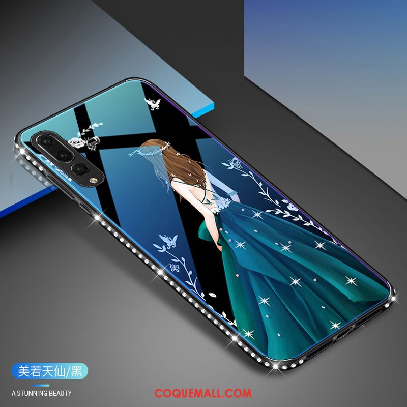 Étui Huawei P20 Pro Strass Téléphone Portable Verre, Coque Huawei P20 Pro Bleu Noir