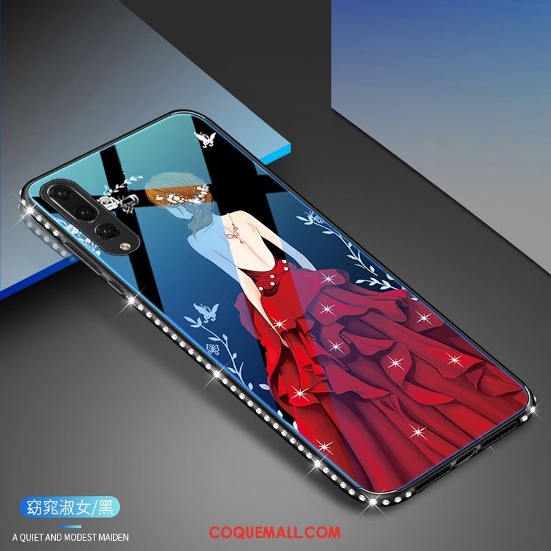 Étui Huawei P20 Pro Strass Téléphone Portable Verre, Coque Huawei P20 Pro Bleu Noir