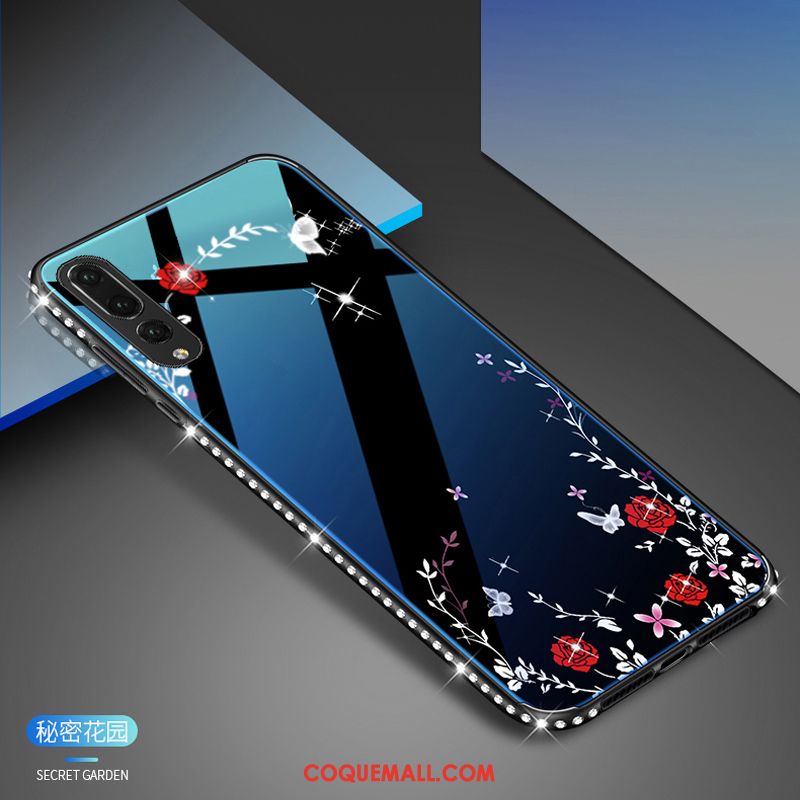 Étui Huawei P20 Pro Strass Téléphone Portable Verre, Coque Huawei P20 Pro Bleu Noir