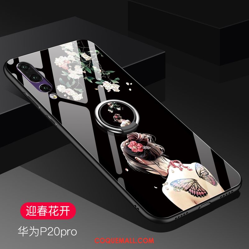 Étui Huawei P20 Pro Verre Trempé Protection Tendance, Coque Huawei P20 Pro Anneau Téléphone Portable