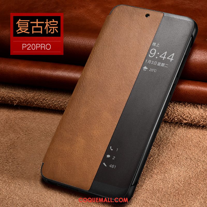 Étui Huawei P20 Pro Étui En Cuir Noir Téléphone Portable, Coque Huawei P20 Pro Cuir Véritable