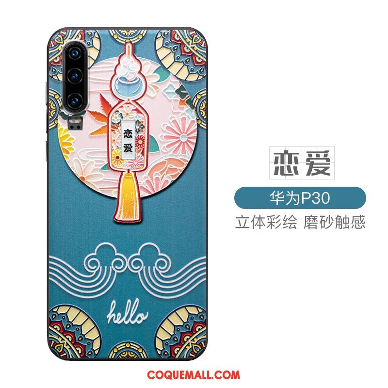 Étui Huawei P30 Blanc Protection Style Chinois, Coque Huawei P30 Personnalité Vent