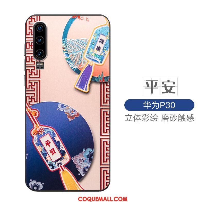 Étui Huawei P30 Blanc Protection Style Chinois, Coque Huawei P30 Personnalité Vent