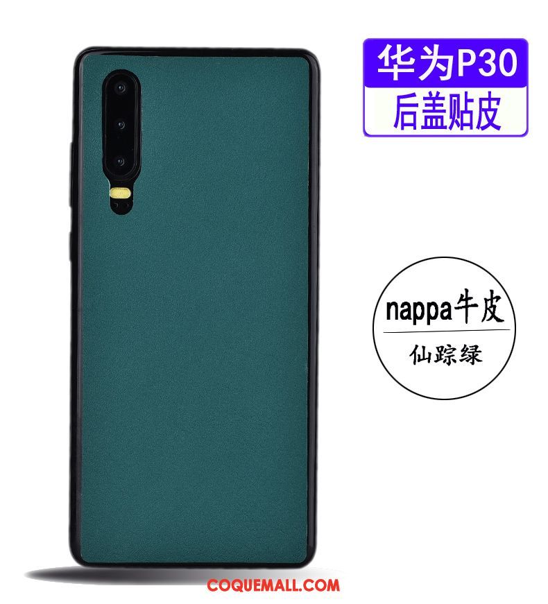 Étui Huawei P30 Bleu Cuir Véritable Simple, Coque Huawei P30 Très Mince Business