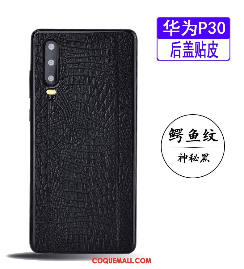 Étui Huawei P30 Bleu Cuir Véritable Simple, Coque Huawei P30 Très Mince Business