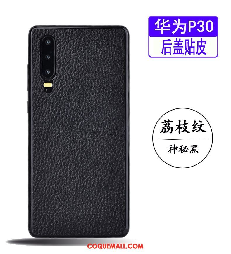 Étui Huawei P30 Bleu Cuir Véritable Simple, Coque Huawei P30 Très Mince Business