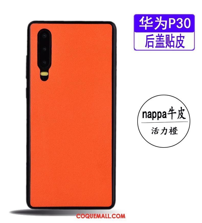 Étui Huawei P30 Bleu Cuir Véritable Simple, Coque Huawei P30 Très Mince Business