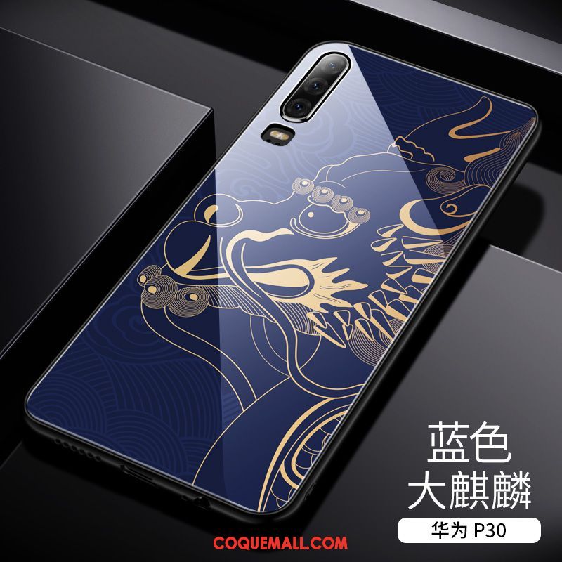 Étui Huawei P30 Bleu Personnalité Miroir, Coque Huawei P30 Téléphone Portable Protection