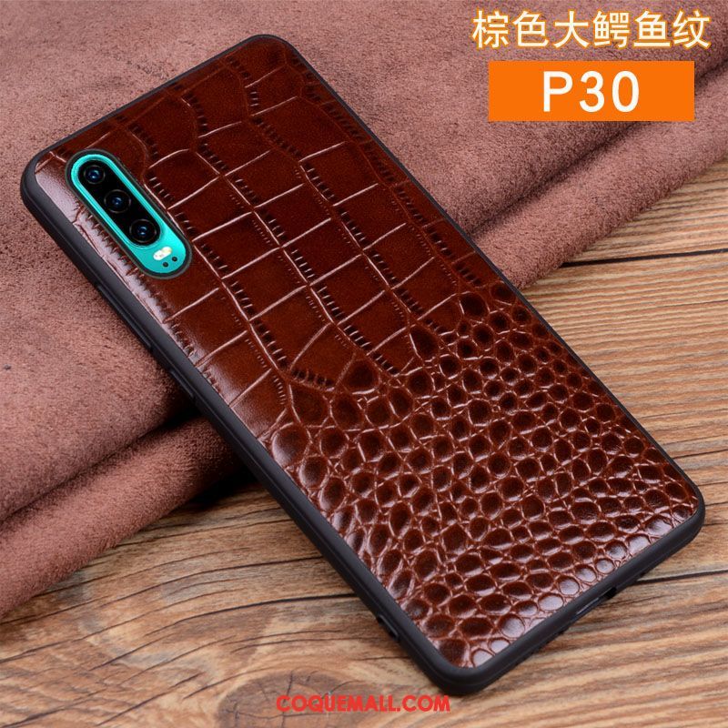 Étui Huawei P30 Cuir Véritable Crocodile Modèle Très Mince, Coque Huawei P30 En Cuir Marque De Tendance