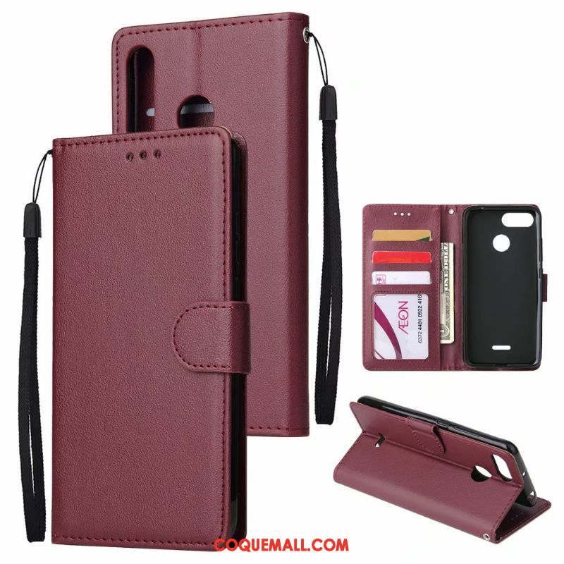 Étui Huawei P30 Lite Carte Clamshell En Cuir, Coque Huawei P30 Lite Téléphone Portable Vin Rouge