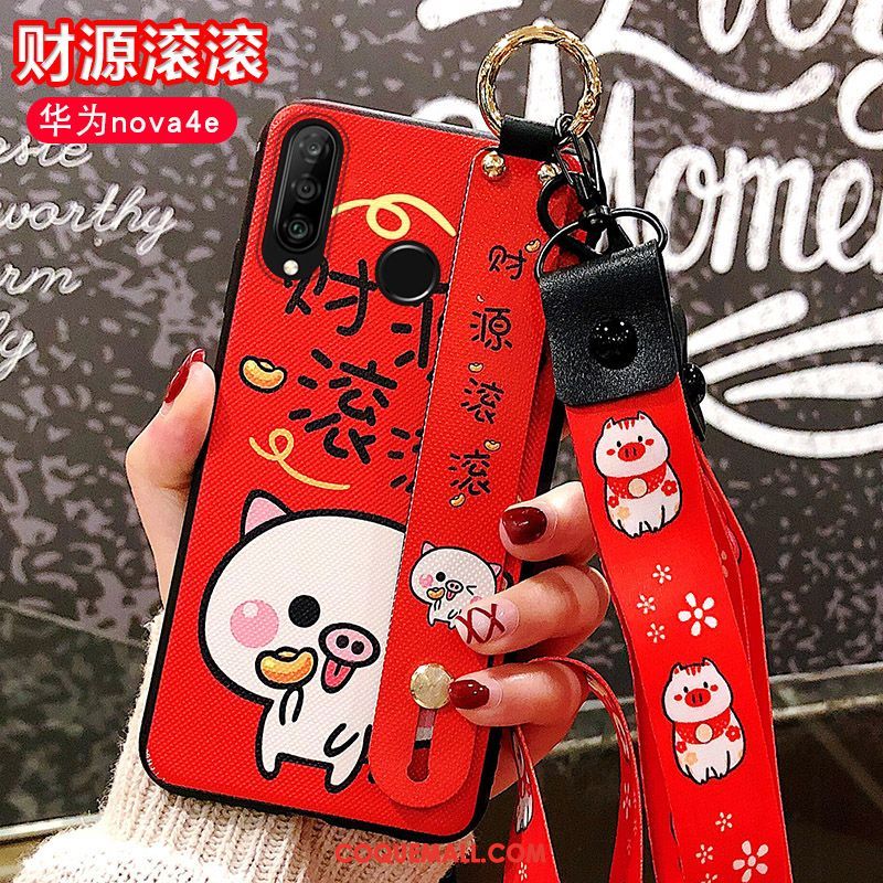 Étui Huawei P30 Lite Fluide Doux Incassable Créatif, Coque Huawei P30 Lite Dessin Animé Rouge