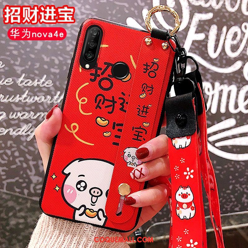 Étui Huawei P30 Lite Fluide Doux Incassable Créatif, Coque Huawei P30 Lite Dessin Animé Rouge