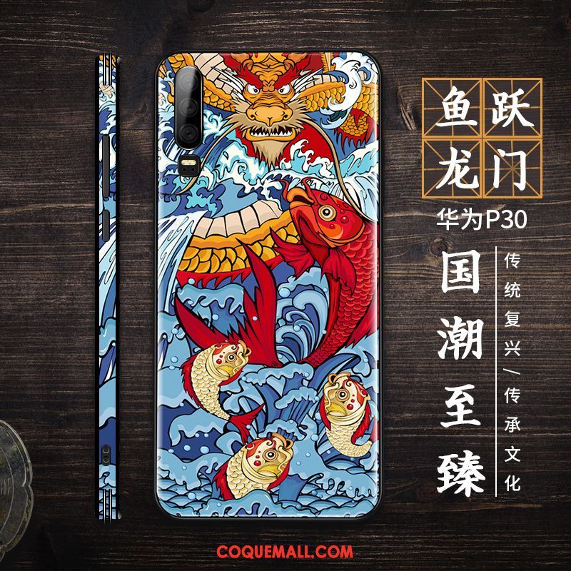 Étui Huawei P30 Marque De Tendance Multicolore Style Chinois, Coque Huawei P30 Verre Créatif