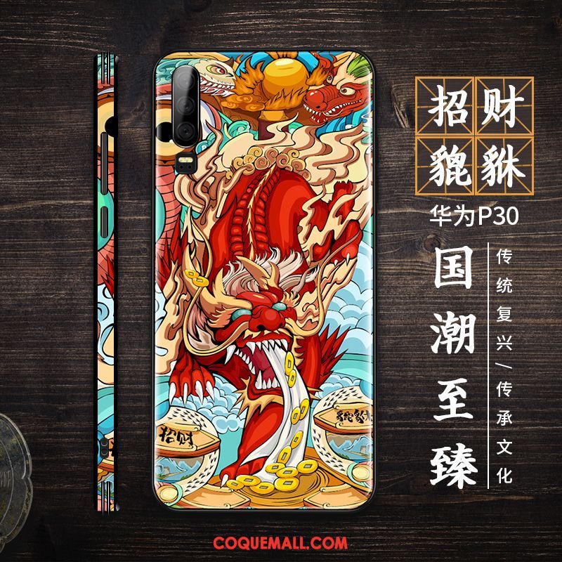 Étui Huawei P30 Marque De Tendance Multicolore Style Chinois, Coque Huawei P30 Verre Créatif