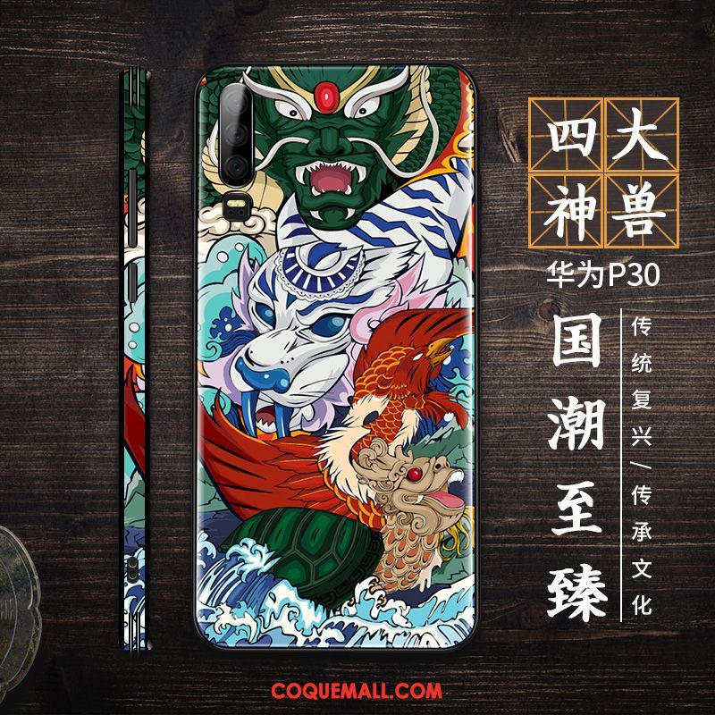 Étui Huawei P30 Marque De Tendance Multicolore Style Chinois, Coque Huawei P30 Verre Créatif