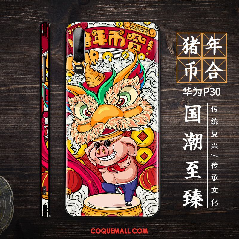 Étui Huawei P30 Marque De Tendance Multicolore Style Chinois, Coque Huawei P30 Verre Créatif