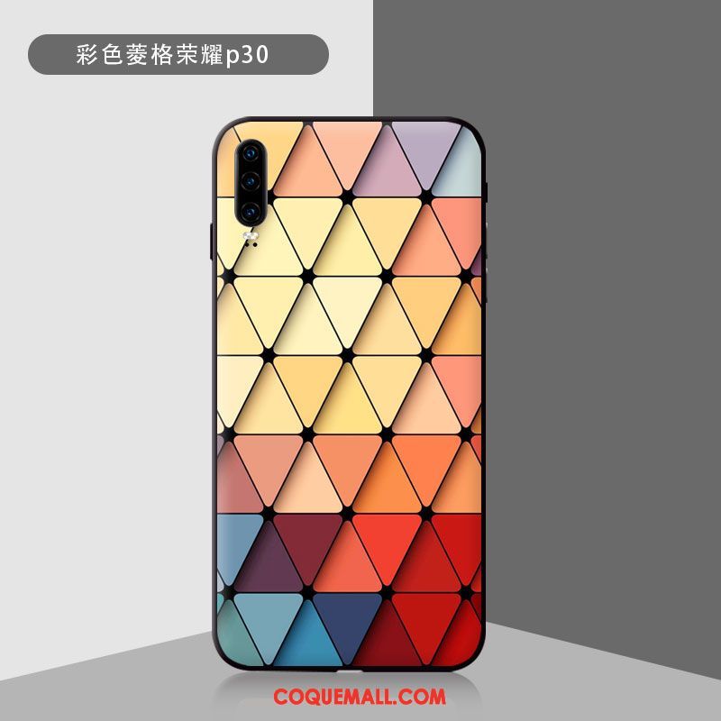 Étui Huawei P30 Net Rouge Verre Trempé Miroir, Coque Huawei P30 Incassable Protection