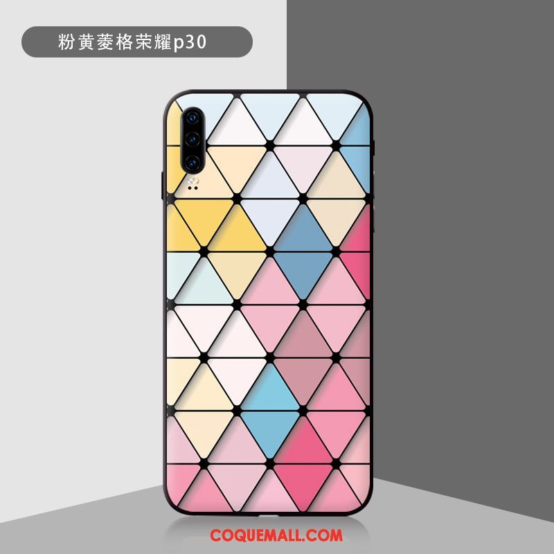 Étui Huawei P30 Net Rouge Verre Trempé Miroir, Coque Huawei P30 Incassable Protection