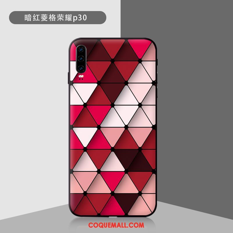 Étui Huawei P30 Net Rouge Verre Trempé Miroir, Coque Huawei P30 Incassable Protection