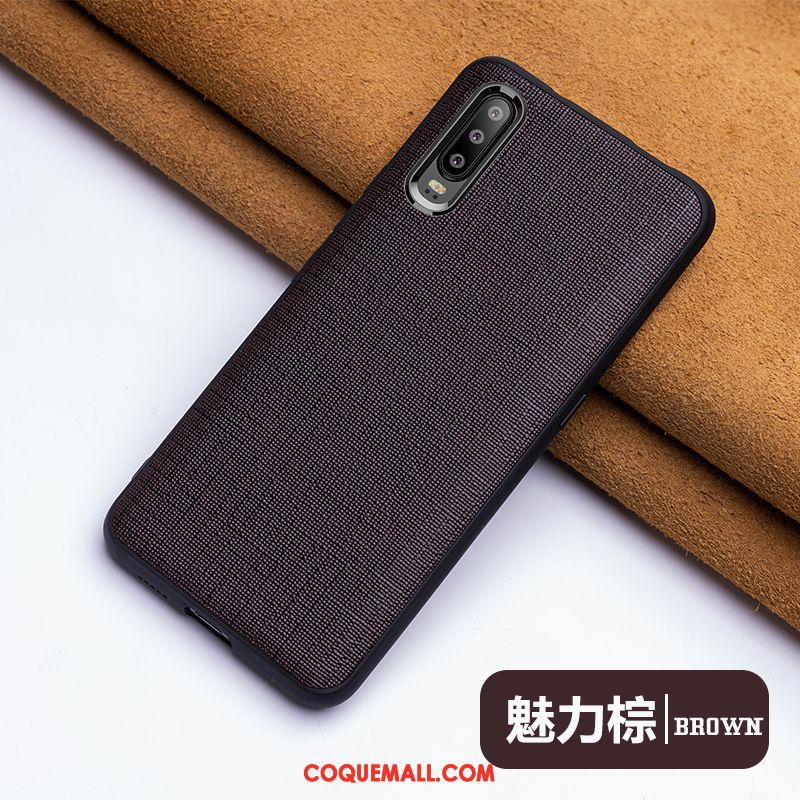 Étui Huawei P30 Noir Incassable Créatif, Coque Huawei P30 Mode Cuir Véritable