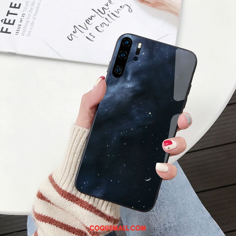 Étui Huawei P30 Pro Amoureux Verre Trempé Tout Compris, Coque Huawei P30 Pro Clair Bleu