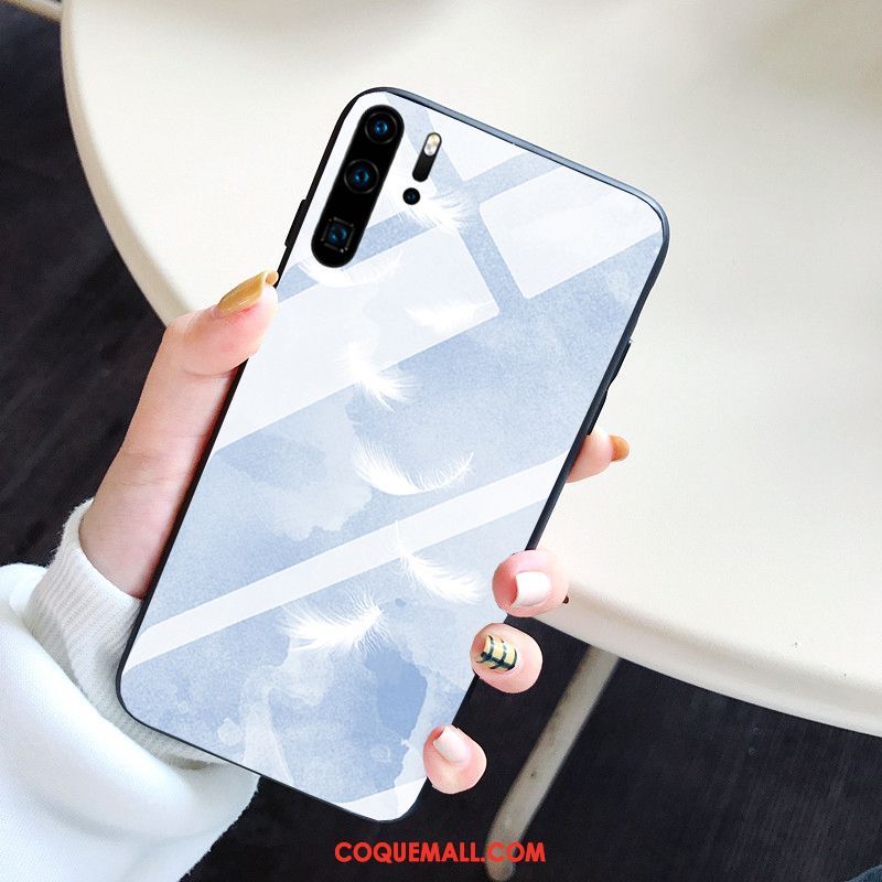 Étui Huawei P30 Pro Amoureux Verre Trempé Tout Compris, Coque Huawei P30 Pro Clair Bleu