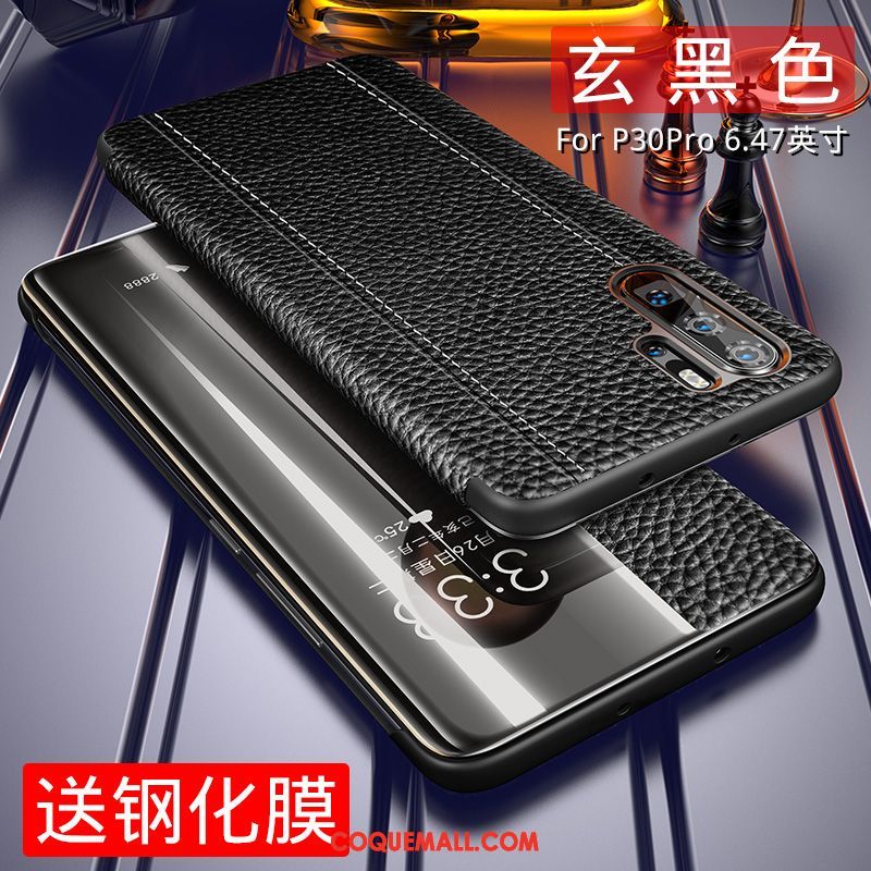 Étui Huawei P30 Pro Luxe En Cuir Difficile, Coque Huawei P30 Pro Business Bleu