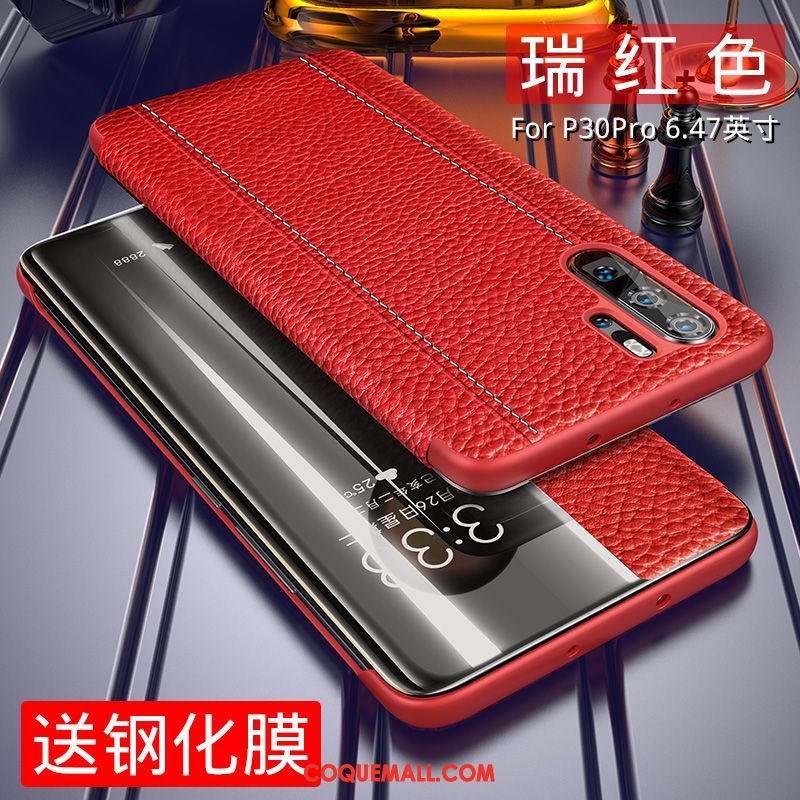 Étui Huawei P30 Pro Luxe En Cuir Difficile, Coque Huawei P30 Pro Business Bleu