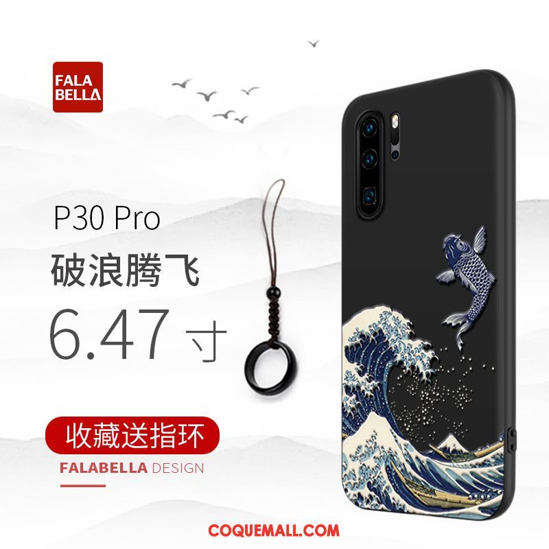 Étui Huawei P30 Pro Tout Compris Style Chinois Créatif, Coque Huawei P30 Pro Silicone Noir