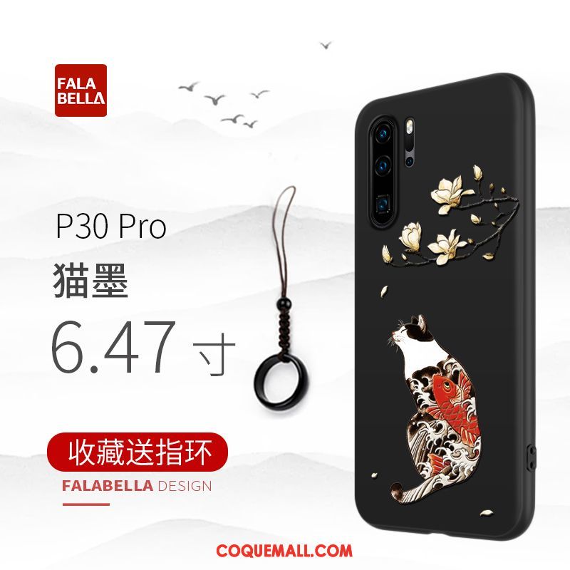 Étui Huawei P30 Pro Tout Compris Style Chinois Créatif, Coque Huawei P30 Pro Silicone Noir