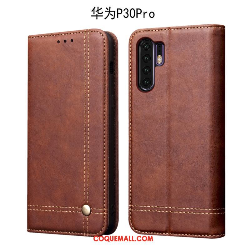 Étui Huawei P30 Pro Téléphone Portable Business En Cuir, Coque Huawei P30 Pro Incassable Foncé Braun