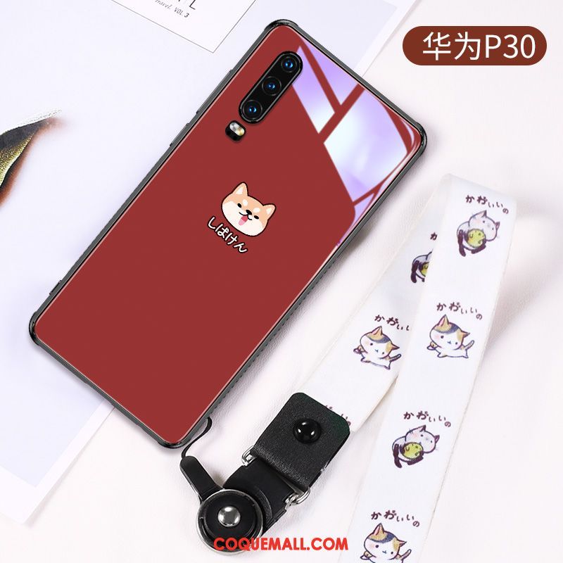 Étui Huawei P30 Protection Dessin Animé Amoureux, Coque Huawei P30 Personnalité Verre