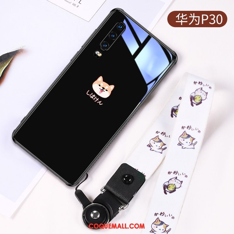 Étui Huawei P30 Protection Dessin Animé Amoureux, Coque Huawei P30 Personnalité Verre