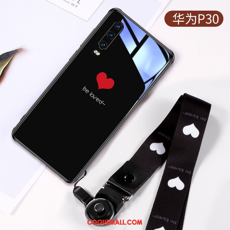 Étui Huawei P30 Protection Dessin Animé Amoureux, Coque Huawei P30 Personnalité Verre