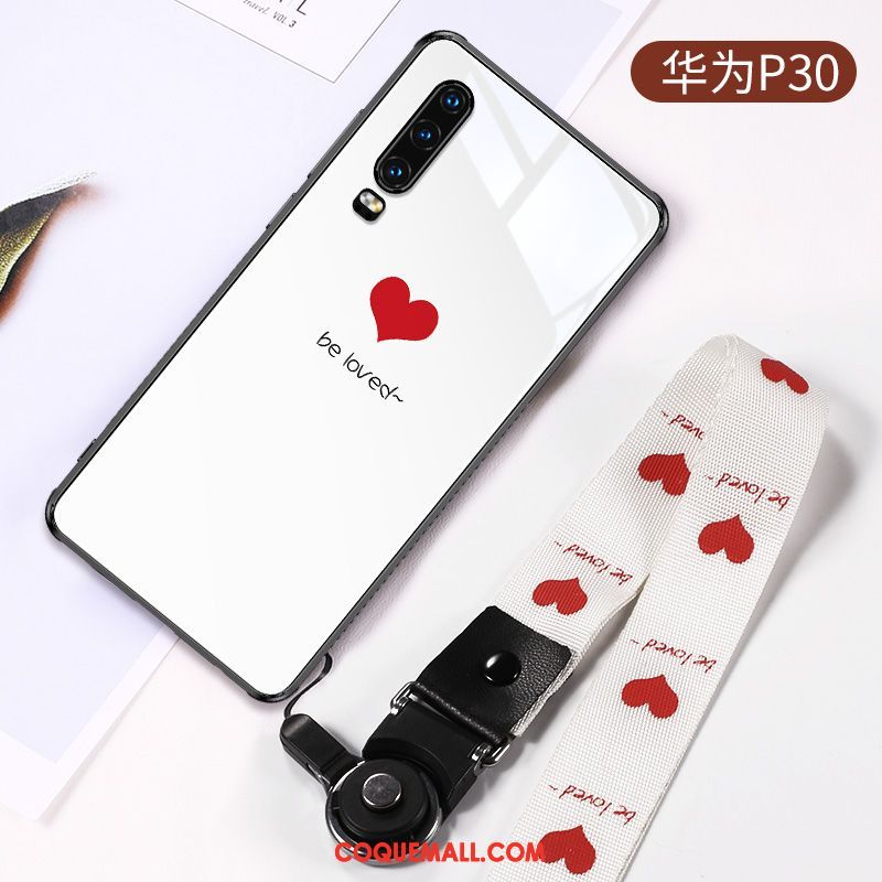 Étui Huawei P30 Protection Dessin Animé Amoureux, Coque Huawei P30 Personnalité Verre