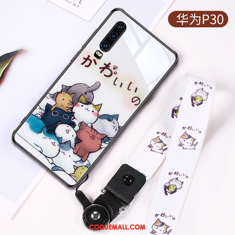 Étui Huawei P30 Protection Dessin Animé Amoureux, Coque Huawei P30 Personnalité Verre