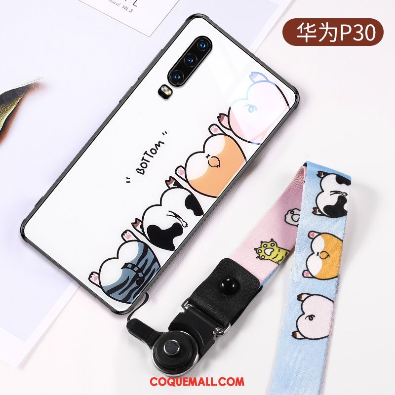 Étui Huawei P30 Protection Dessin Animé Amoureux, Coque Huawei P30 Personnalité Verre