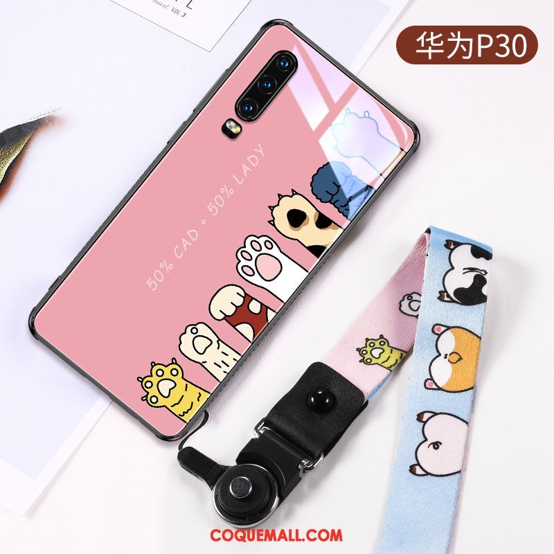 Étui Huawei P30 Protection Dessin Animé Amoureux, Coque Huawei P30 Personnalité Verre