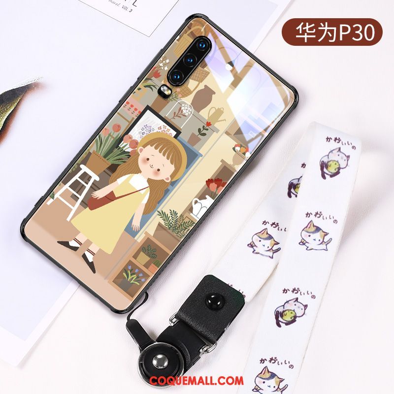 Étui Huawei P30 Protection Dessin Animé Amoureux, Coque Huawei P30 Personnalité Verre