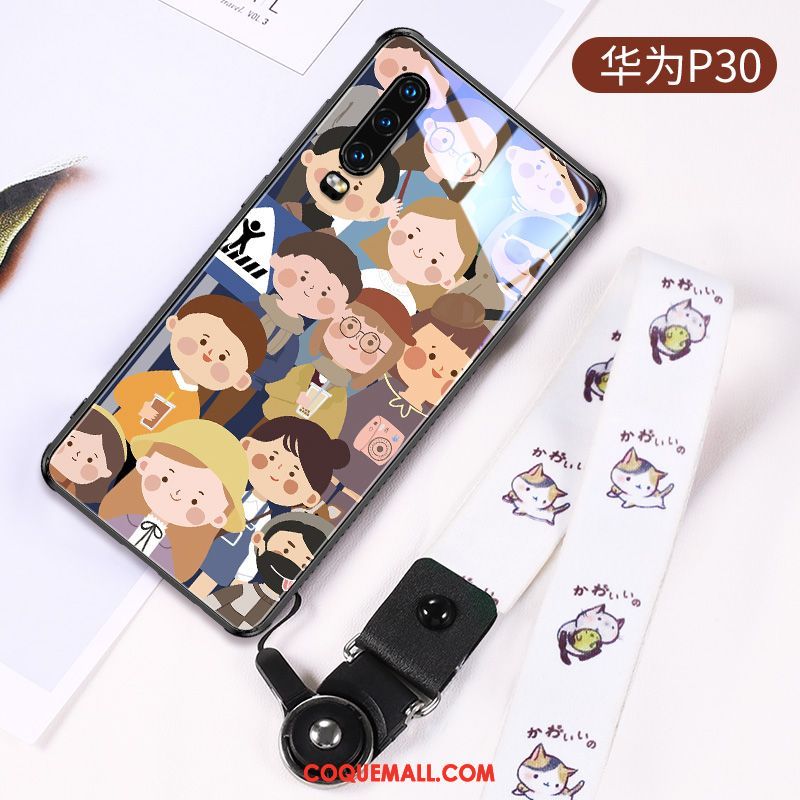 Étui Huawei P30 Protection Dessin Animé Amoureux, Coque Huawei P30 Personnalité Verre