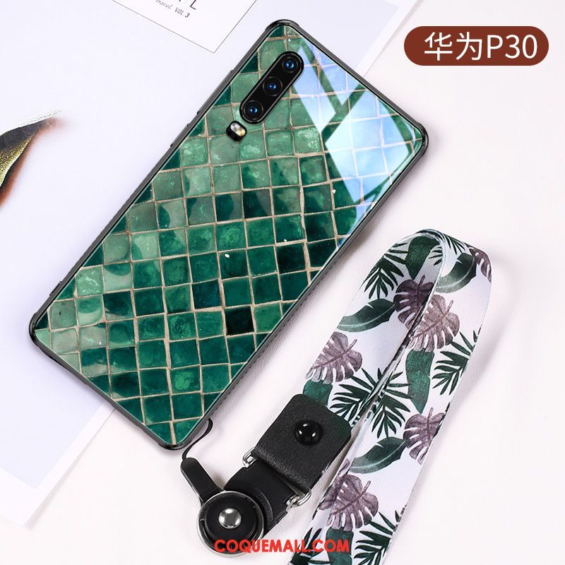 Étui Huawei P30 Protection Dessin Animé Amoureux, Coque Huawei P30 Personnalité Verre