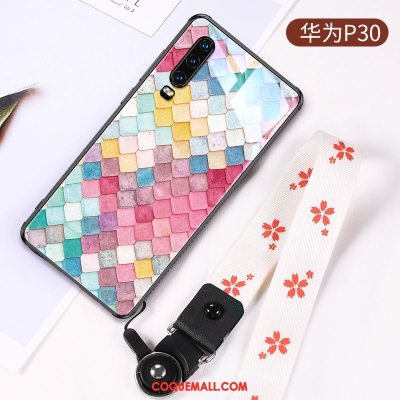 Étui Huawei P30 Protection Dessin Animé Amoureux, Coque Huawei P30 Personnalité Verre