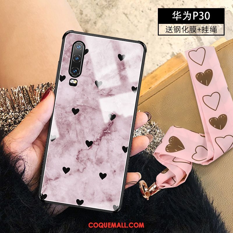 Étui Huawei P30 Qualité Soie Élégant, Coque Huawei P30 Rose Ornements Suspendus