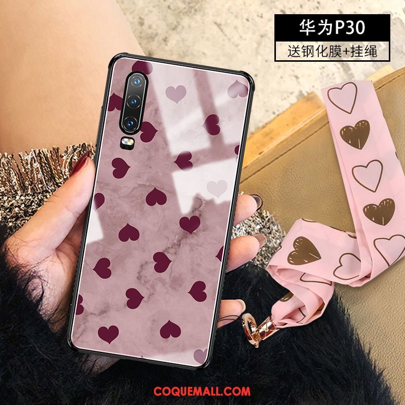 Étui Huawei P30 Qualité Soie Élégant, Coque Huawei P30 Rose Ornements Suspendus