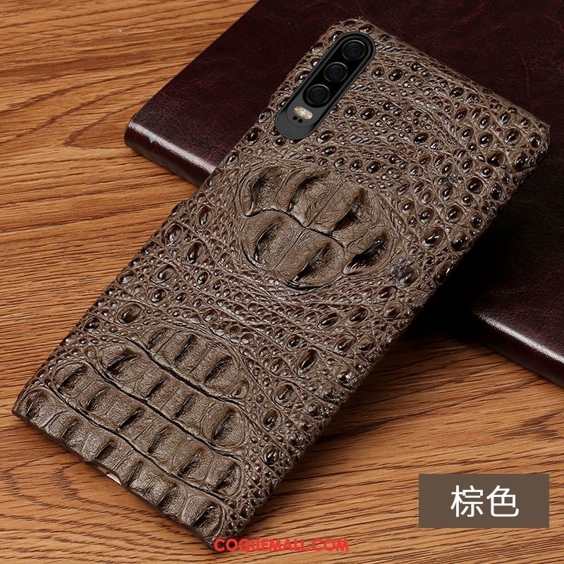 Étui Huawei P30 Respirant Refroidissement Qualité, Coque Huawei P30 Cuir Véritable Téléphone Portable Braun