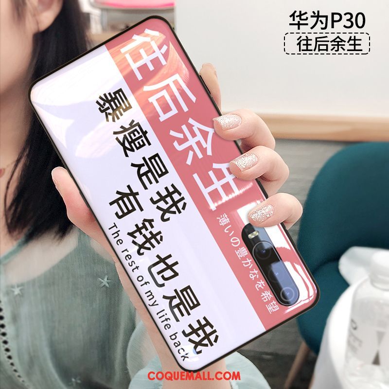 Étui Huawei P30 Silicone Rose Verre, Coque Huawei P30 Incassable Net Rouge