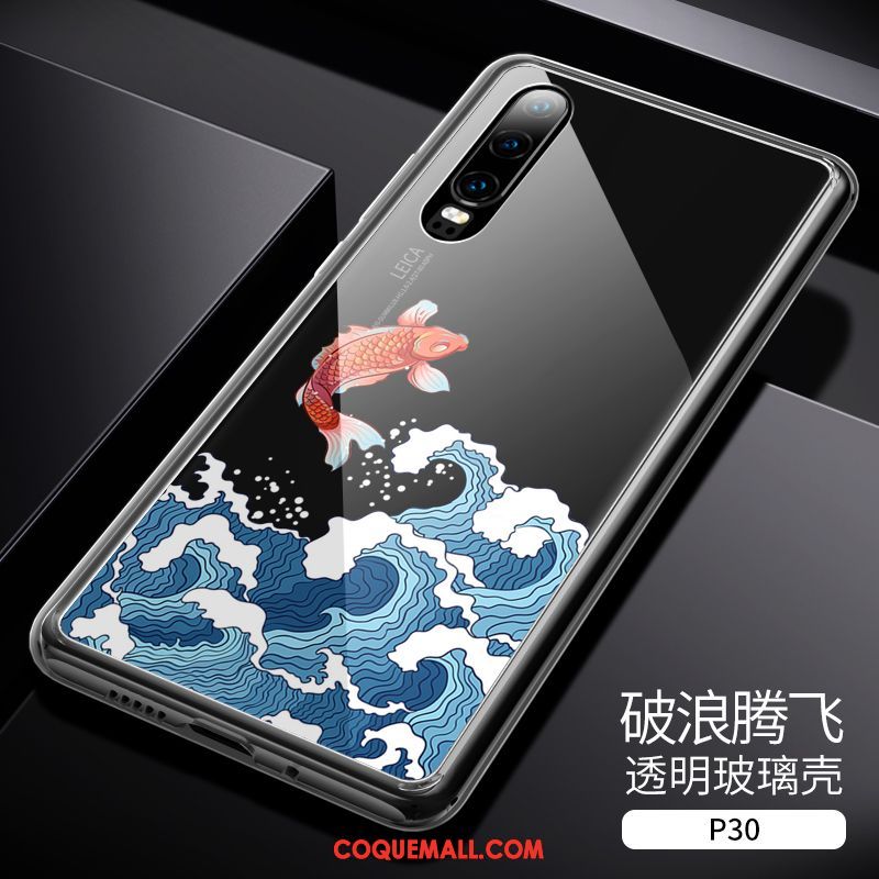Étui Huawei P30 Transparent Tout Compris Style Chinois, Coque Huawei P30 Téléphone Portable Verre